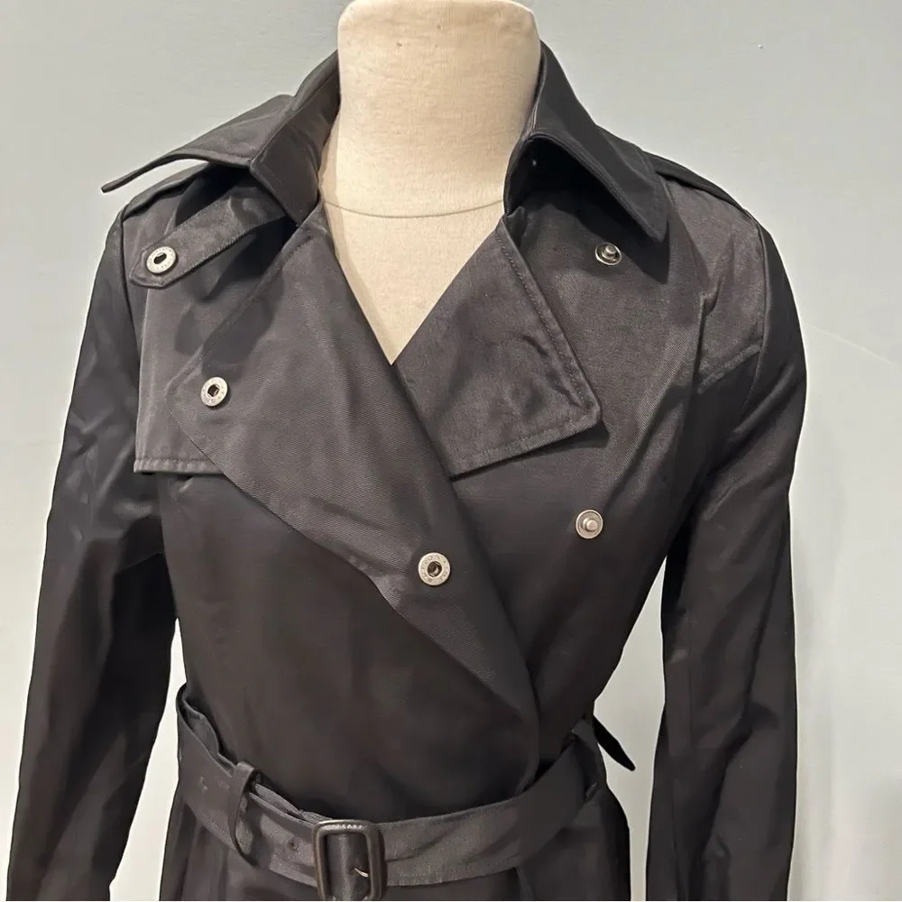 Simply Vera by Vera Wang Black Belted Double Breasted Flare Skirt Trench Coat M